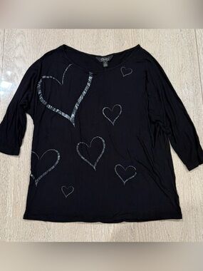 Thalia Sodi Black Long Sleeve Top with Heart Accents